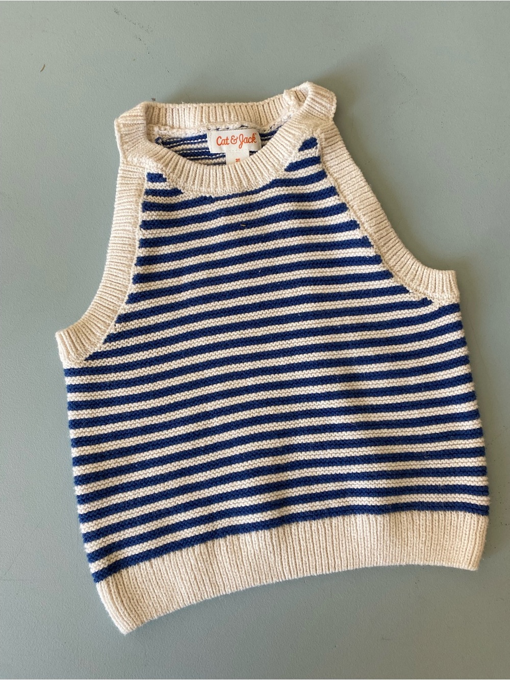 Cat & Jack 2T Royal Blue and Cream Striped Knit Cotton Tank Top